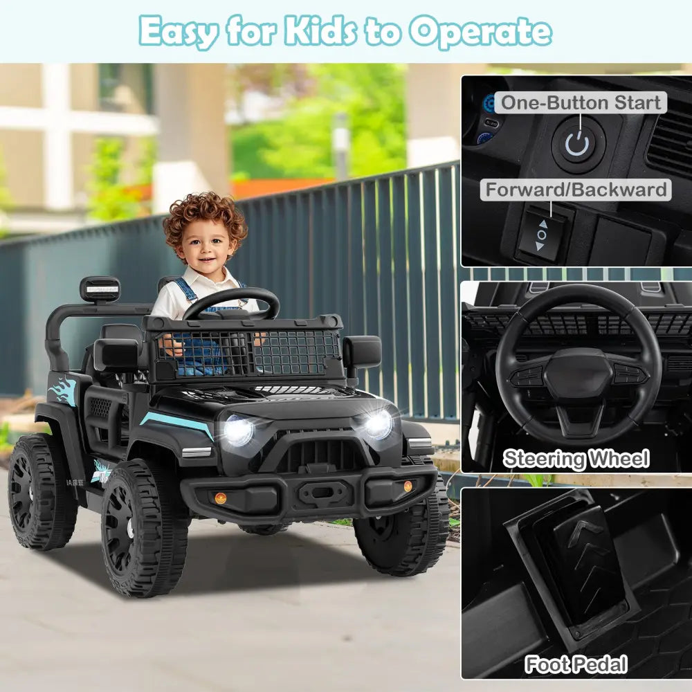 12V Kids Ride on Truck Car Battery Powered Electric Vehicle-Black - Black - Powered Ride On Toys