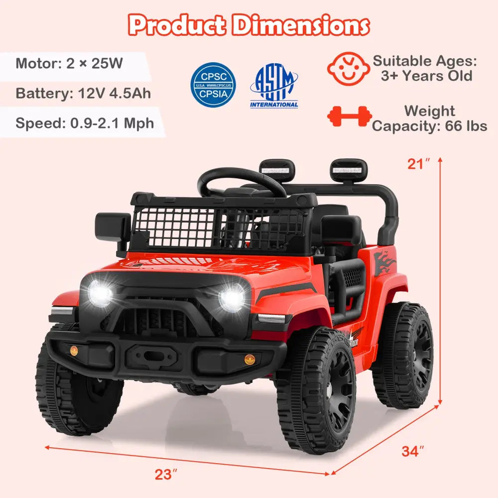 12V Kids Ride on Truck Car Battery Powered Electric Vehicle-Red - Red - Powered Ride On Toys