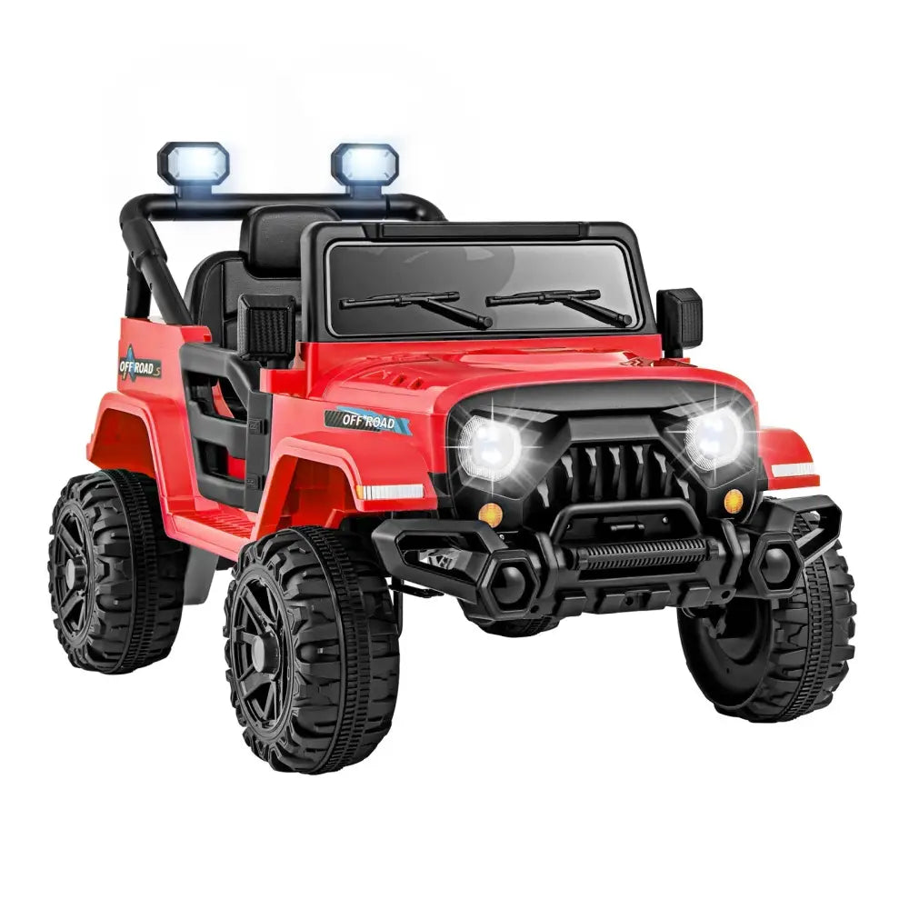 12V Kids Ride on Truck Car with Remote Control Threaded Wheels and 3 Speeds - Red - Oasis Home Essentials