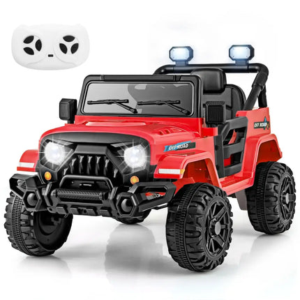 12V Kids Ride on Truck Car with Remote Control Threaded Wheels and 3 Speeds - Red - Oasis Home Essentials