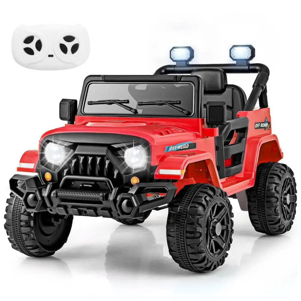12V Kids Ride on Truck Car with Remote Control Threaded Wheels and 3 Speeds - Red - Oasis Home Essentials
