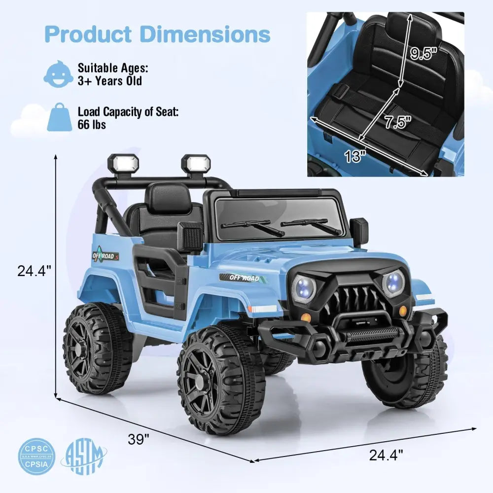 12V Kids Ride on Truck Car with Remote Control Threaded Wheels and 3 Speeds - Navy - Oasis Home Essentials