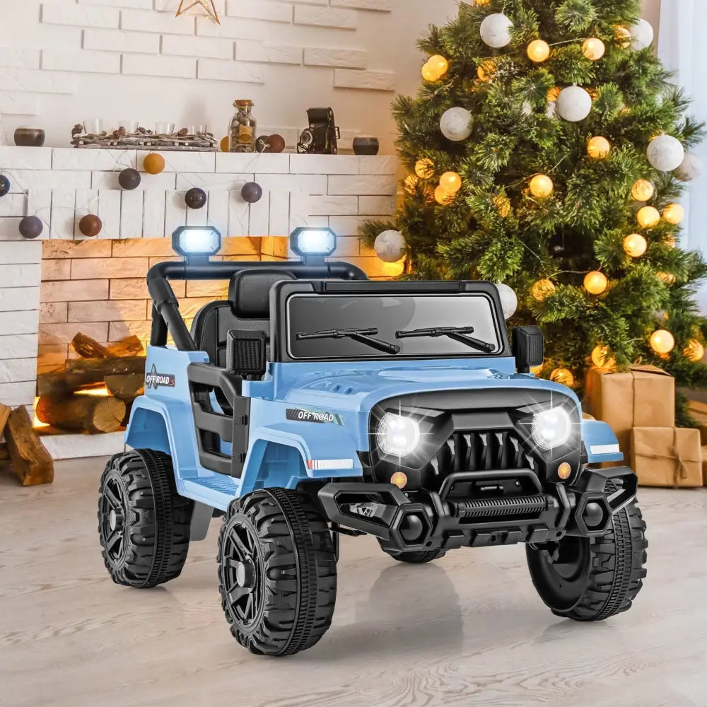 12V Kids Ride on Truck Car with Remote Control Threaded Wheels and 3 Speeds - Navy - Oasis Home Essentials