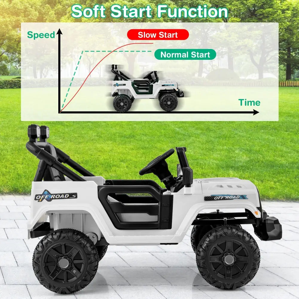 12V Kids Ride on Truck Car with Remote Control Threaded Wheels and 3 Speeds-White - White - Powered Ride On Toys