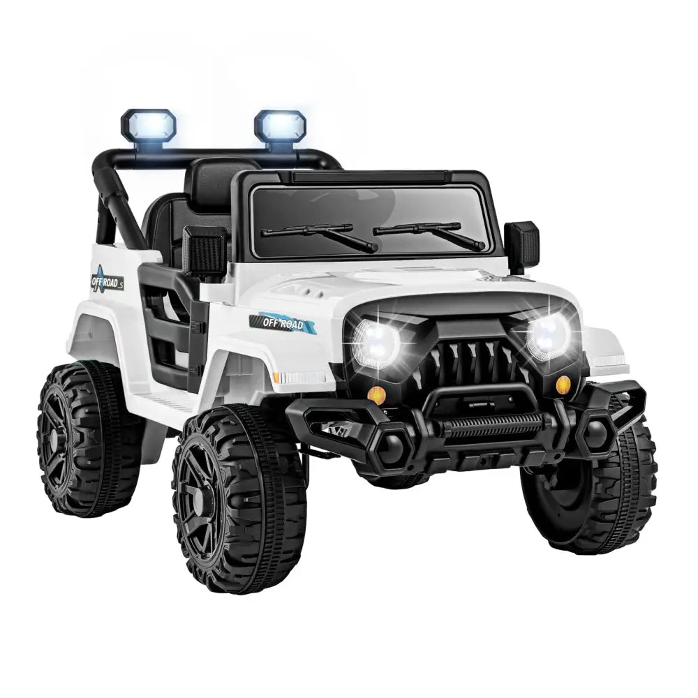 12V Kids Ride on Truck Car with Remote Control Threaded Wheels and 3 Speeds-White - White - Powered Ride On Toys