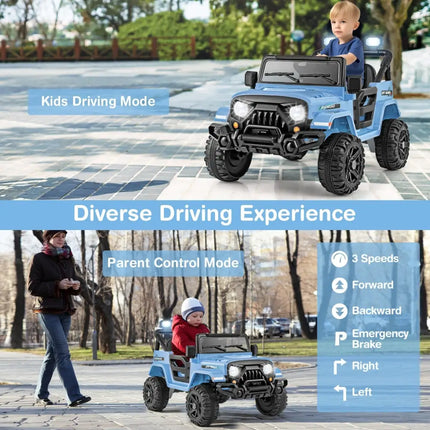 12V Kids Ride on Truck Car with Remote Control Threaded Wheels and 3 Speeds - Navy - Oasis Home Essentials