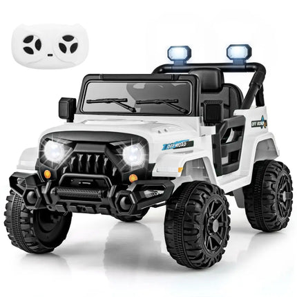 12V Kids Ride on Truck Car with Remote Control Threaded Wheels and 3 Speeds-White - White - Powered Ride On Toys