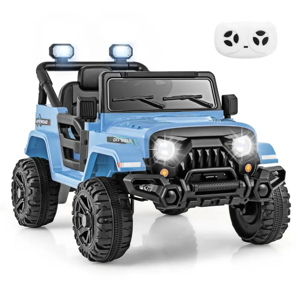 12V Kids Ride on Truck Car with Remote Control Threaded Wheels and 3 Speeds - Navy - Oasis Home Essentials