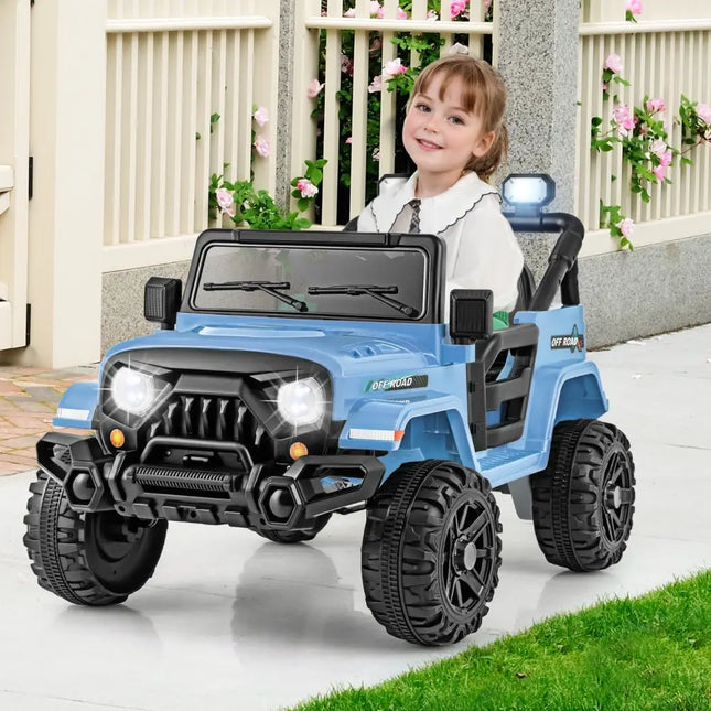 12V Kids Ride on Truck Car with Remote Control Threaded Wheels and 3 Speeds - Navy - Oasis Home Essentials