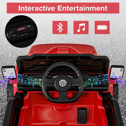 12V Kids Ride on Truck Car with Remote Control Threaded Wheels and 3 Speeds - Red - Oasis Home Essentials