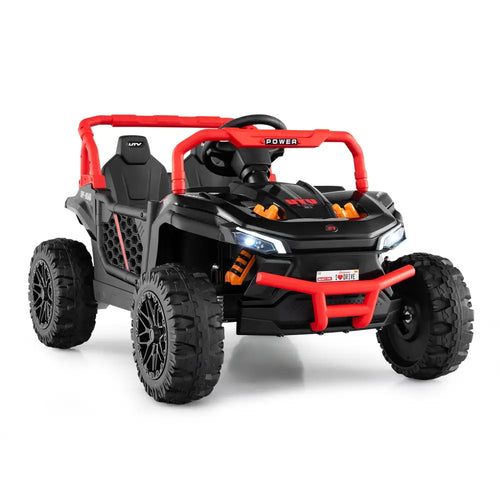12V Kids Ride on Truck Off-Road UTV with Parental Remote and Lights-Black - Black - Powered Ride On Toys