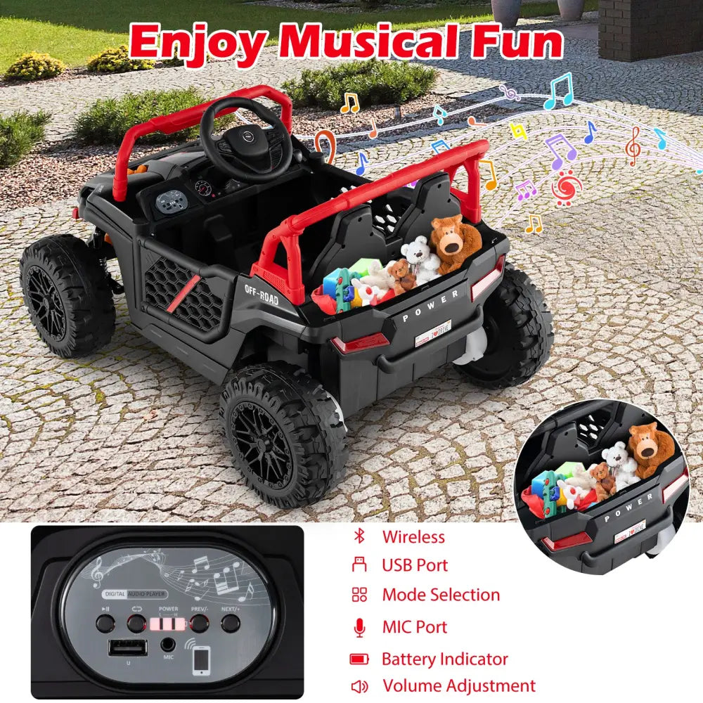 12V Kids Ride on Truck Off-Road UTV with Parental Remote and Lights-Black - Black - Powered Ride On Toys