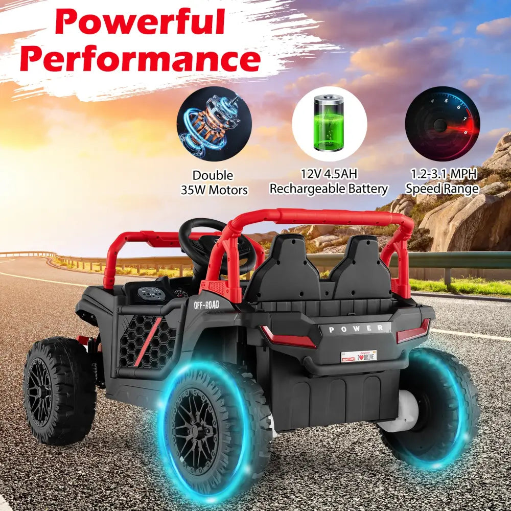 12V Kids Ride on Truck Off-Road UTV with Parental Remote and Lights-Black - Black - Powered Ride On Toys