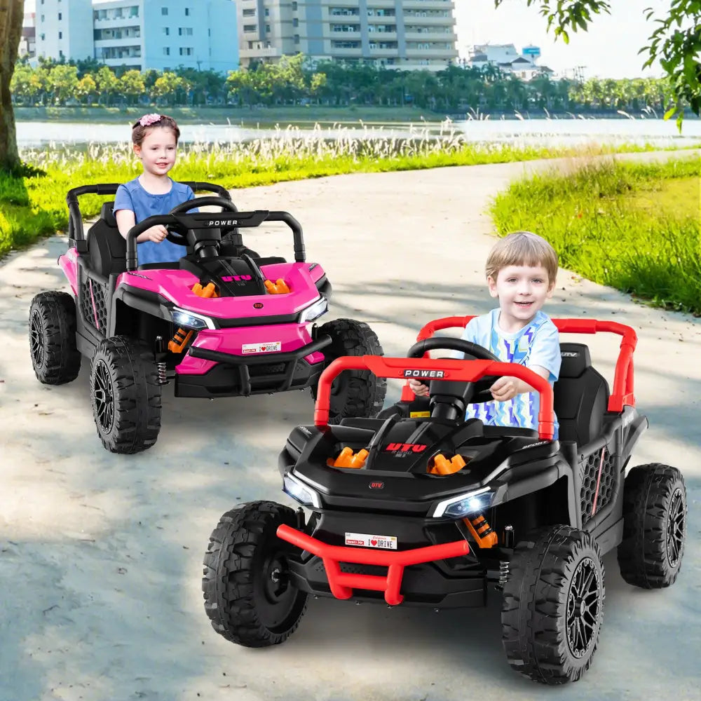 12V Kids Ride on Truck Off-Road UTV with Parental Remote and Lights-Black - Black - Powered Ride On Toys