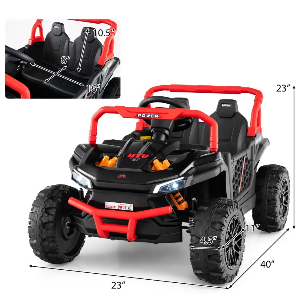12V Kids Ride on Truck Off-Road UTV with Parental Remote and Lights-Black - Black - Powered Ride On Toys