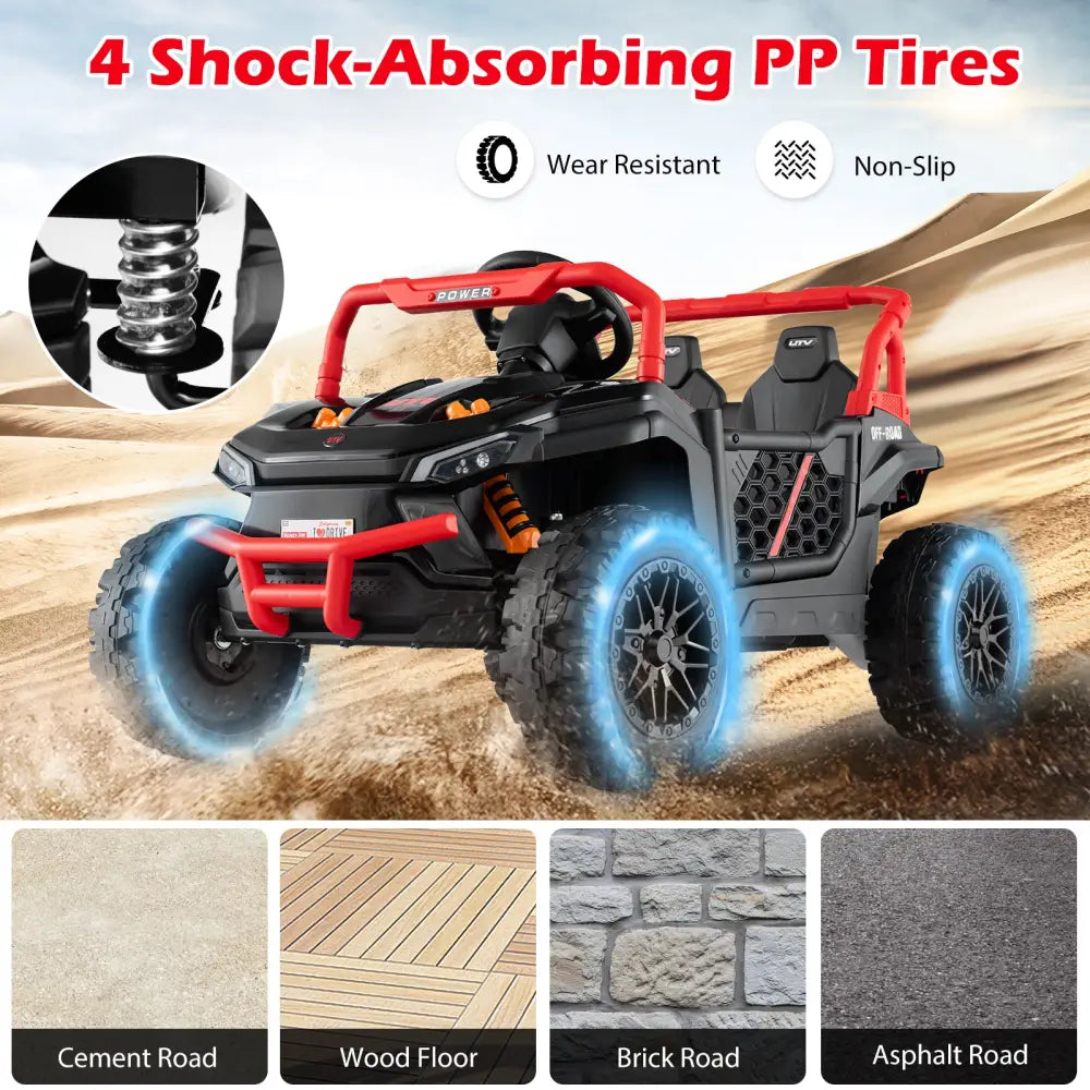 12V Kids Ride on Truck Off-Road UTV with Parental Remote and Lights-Black - Black - Powered Ride On Toys