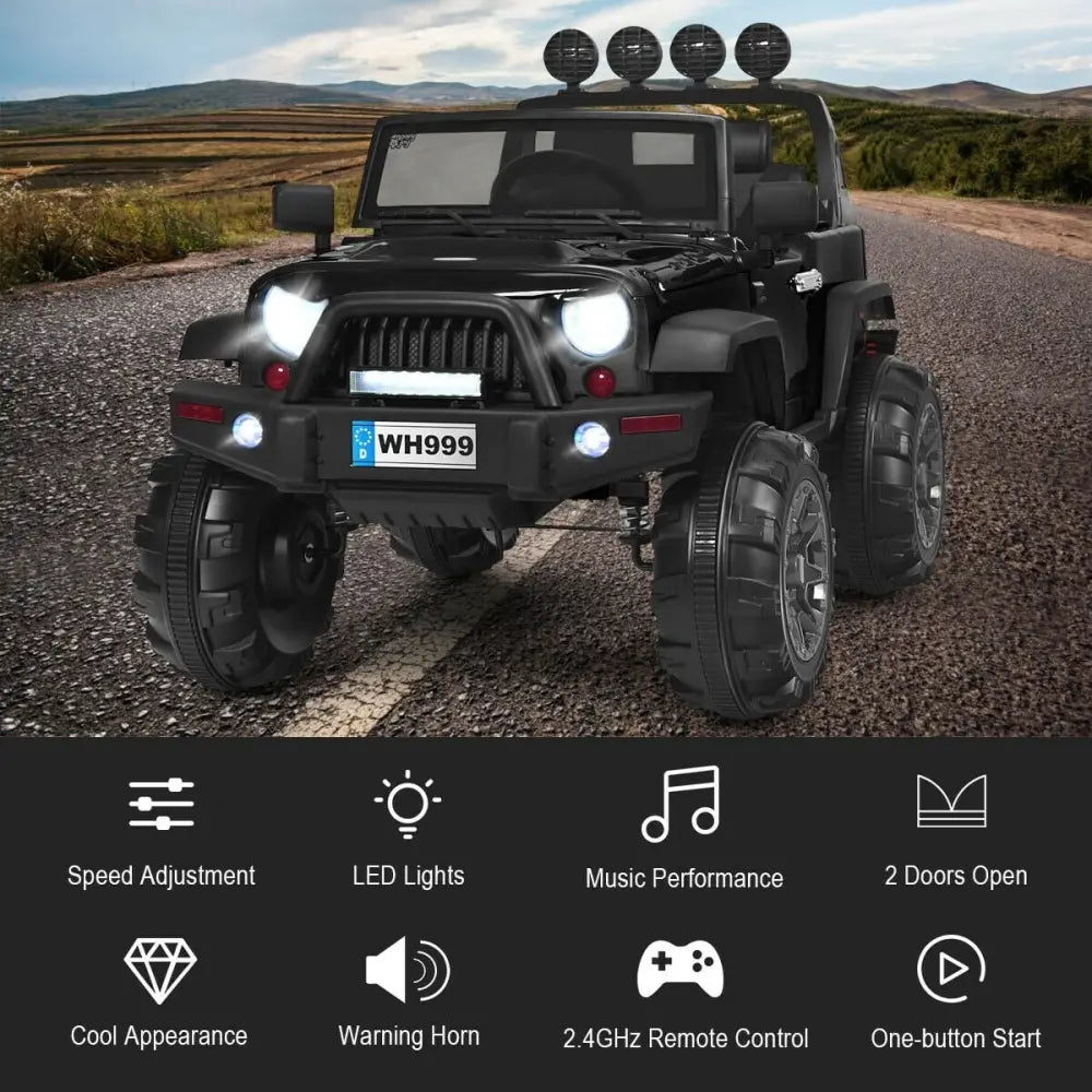 12V Kids Ride On Truck with Remote Control and Double Magnetic Door-Black - Black - Powered Ride On Toys