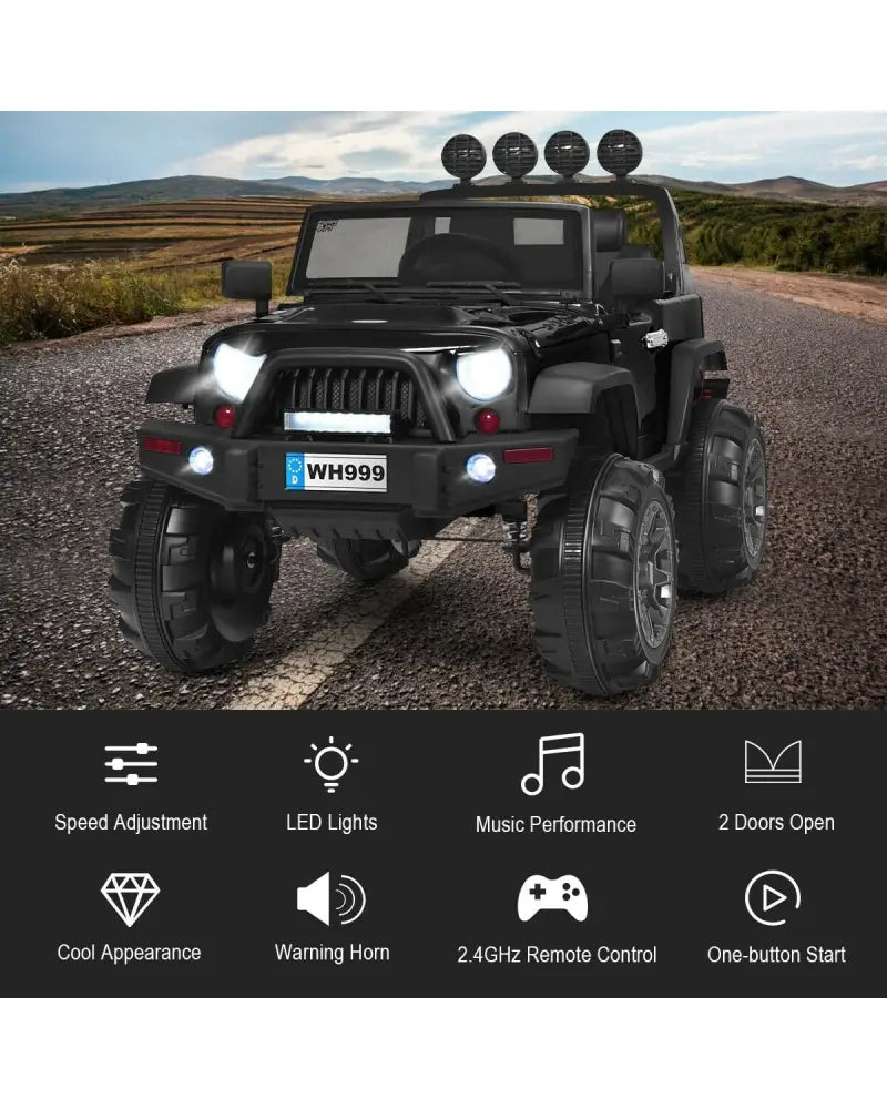 12V Kids Ride On Truck with Remote Control and Double Magnetic Door-Black - Black - Powered Ride On Toys