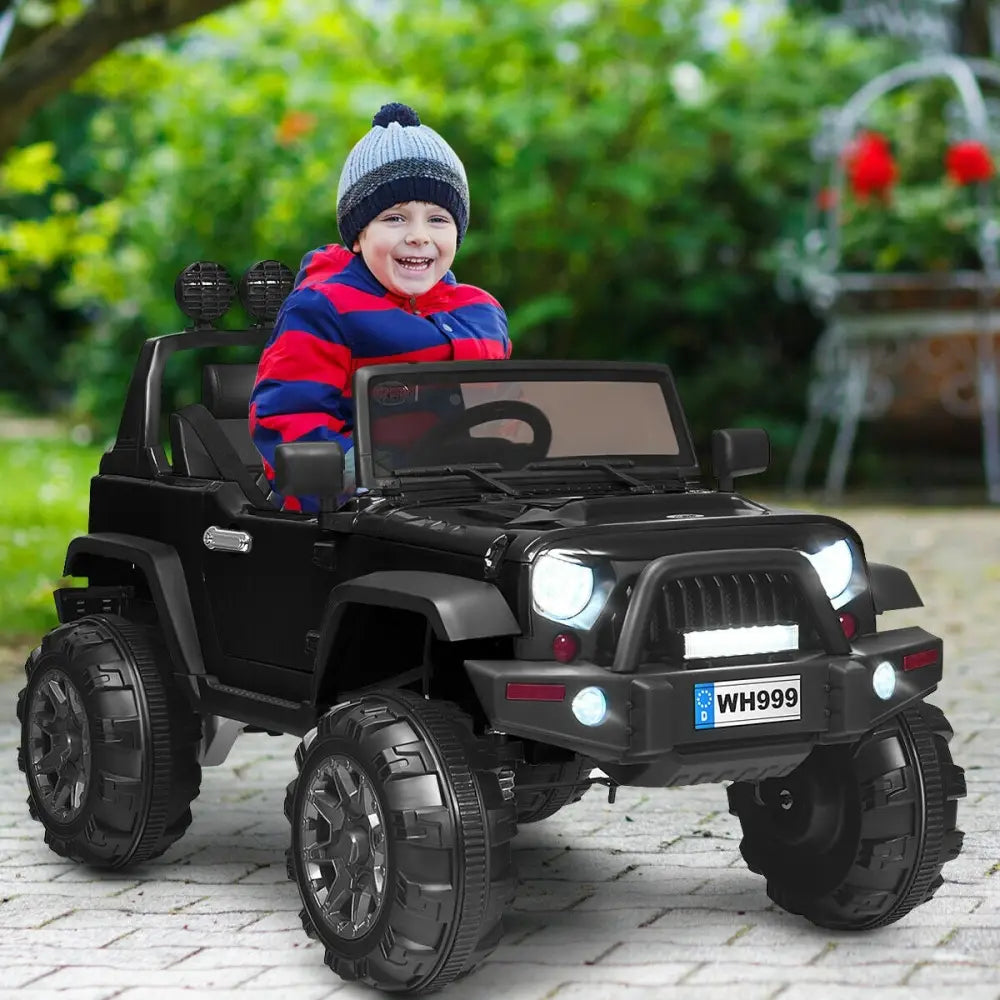 12V Kids Ride On Truck with Remote Control and Double Magnetic Door-Black - Black - Powered Ride On Toys