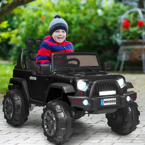 12V Kids Ride On Truck with Remote Control and Double Magnetic Door-Black - Black - Powered Ride On Toys