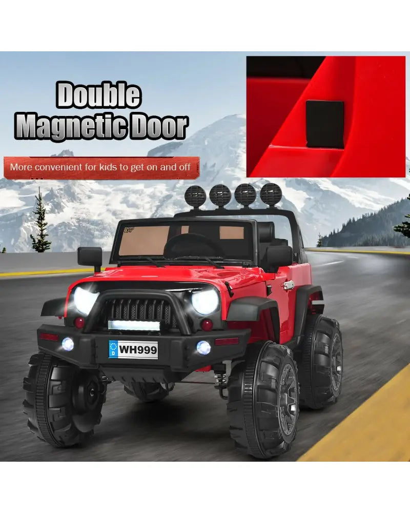 12V Kids Ride On Truck with Remote Control and Double Magnetic Door-Red - Red - Powered Ride On Toys
