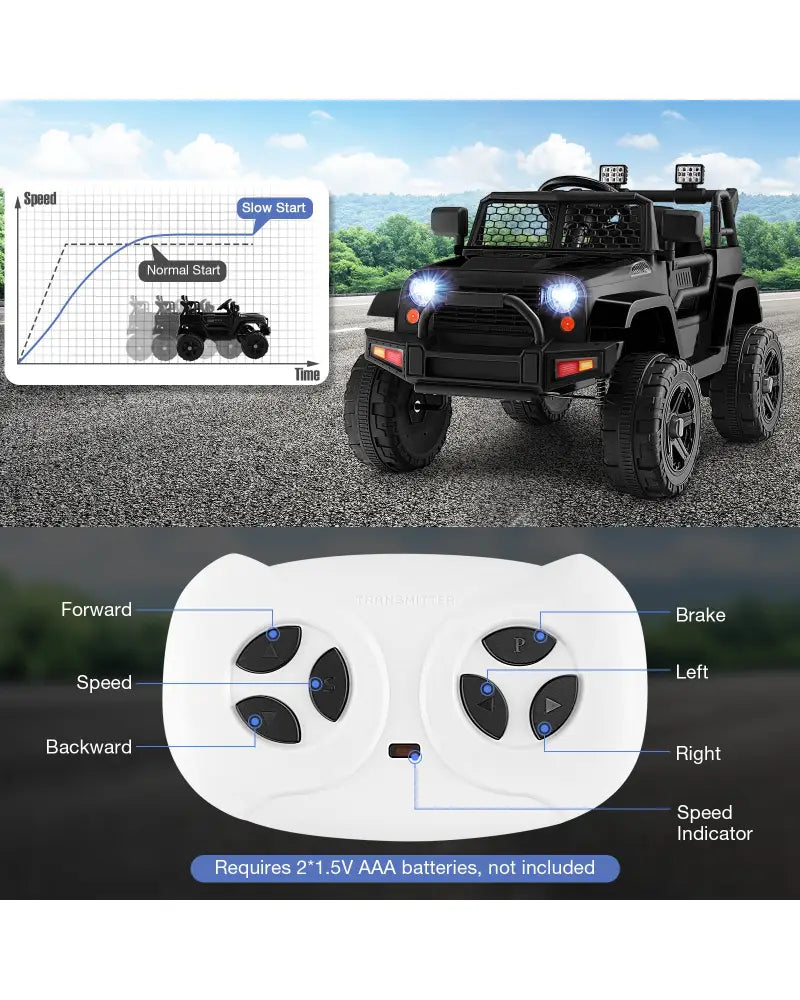 12V Kids Ride On Truck with Remote Control and Headlights-Black - Black - Powered Ride On Toys