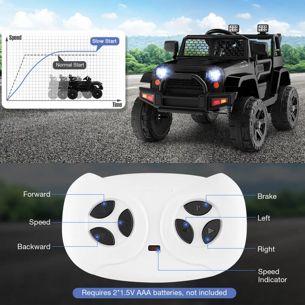 12V Kids Ride On Truck with Remote Control and Headlights-Black - Black - Powered Ride On Toys