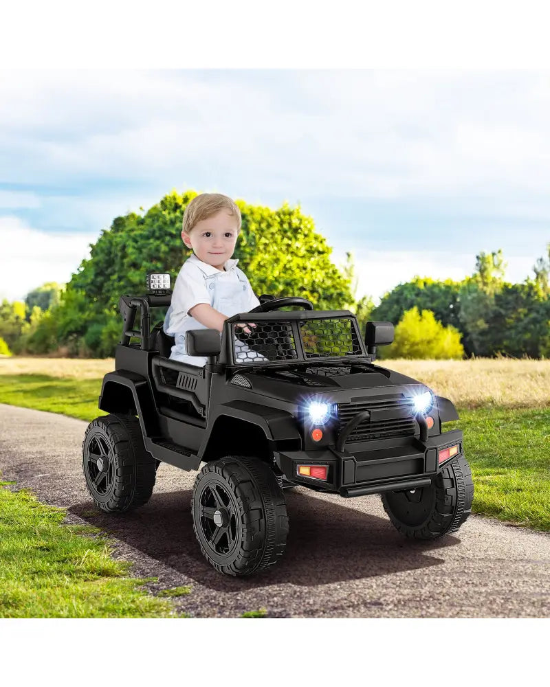 12V Kids Ride On Truck with Remote Control and Headlights-Black - Black - Powered Ride On Toys