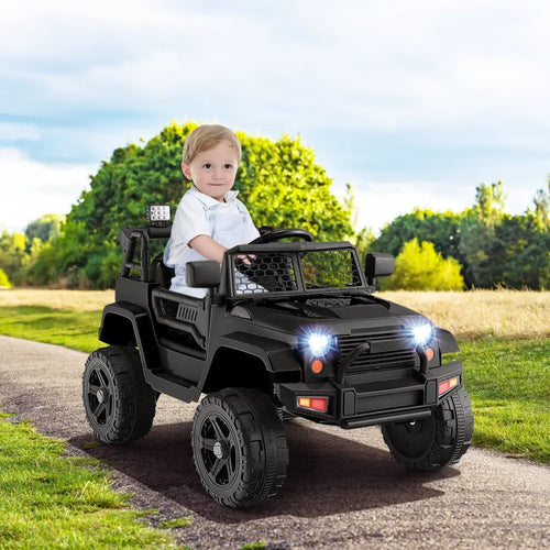 12V Kids Ride On Truck with Remote Control and Headlights-Black - Black - Powered Ride On Toys