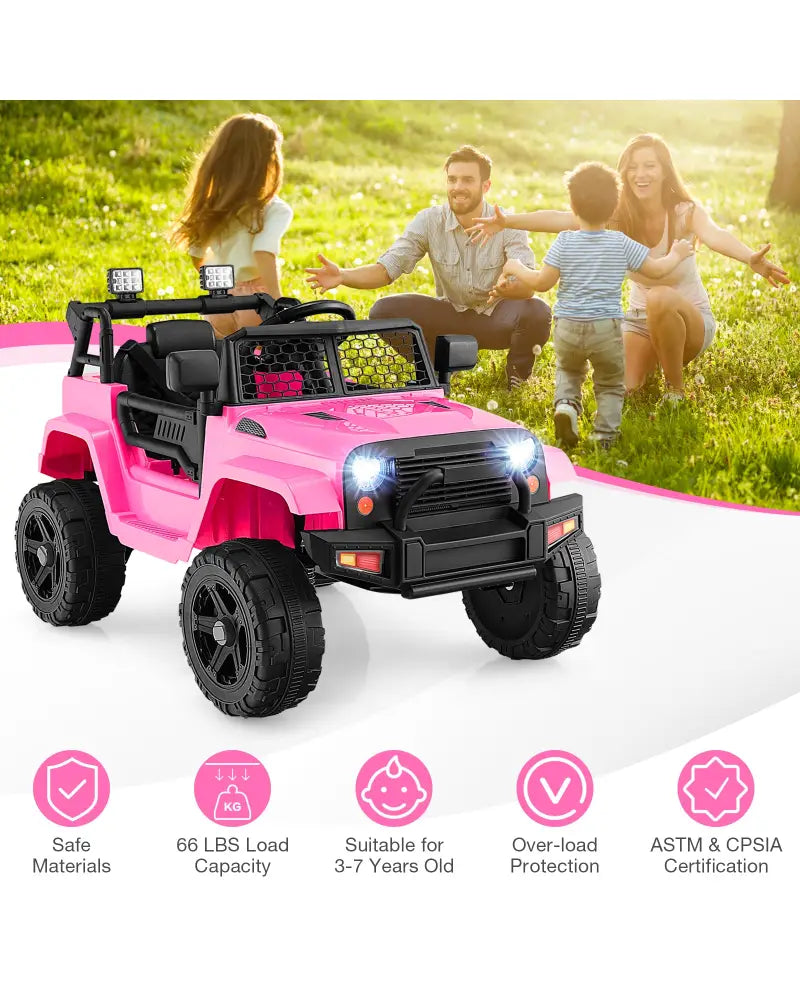 12V Kids Ride On Truck with Remote Control and Headlights-Pink - Pink - Powered Ride On Toys