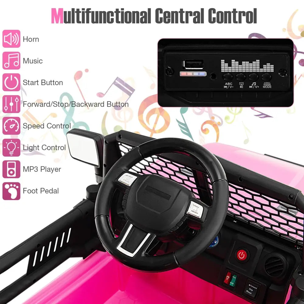 12V Kids Ride On Truck with Remote Control and Headlights - Pink - Oasis Home Essentials