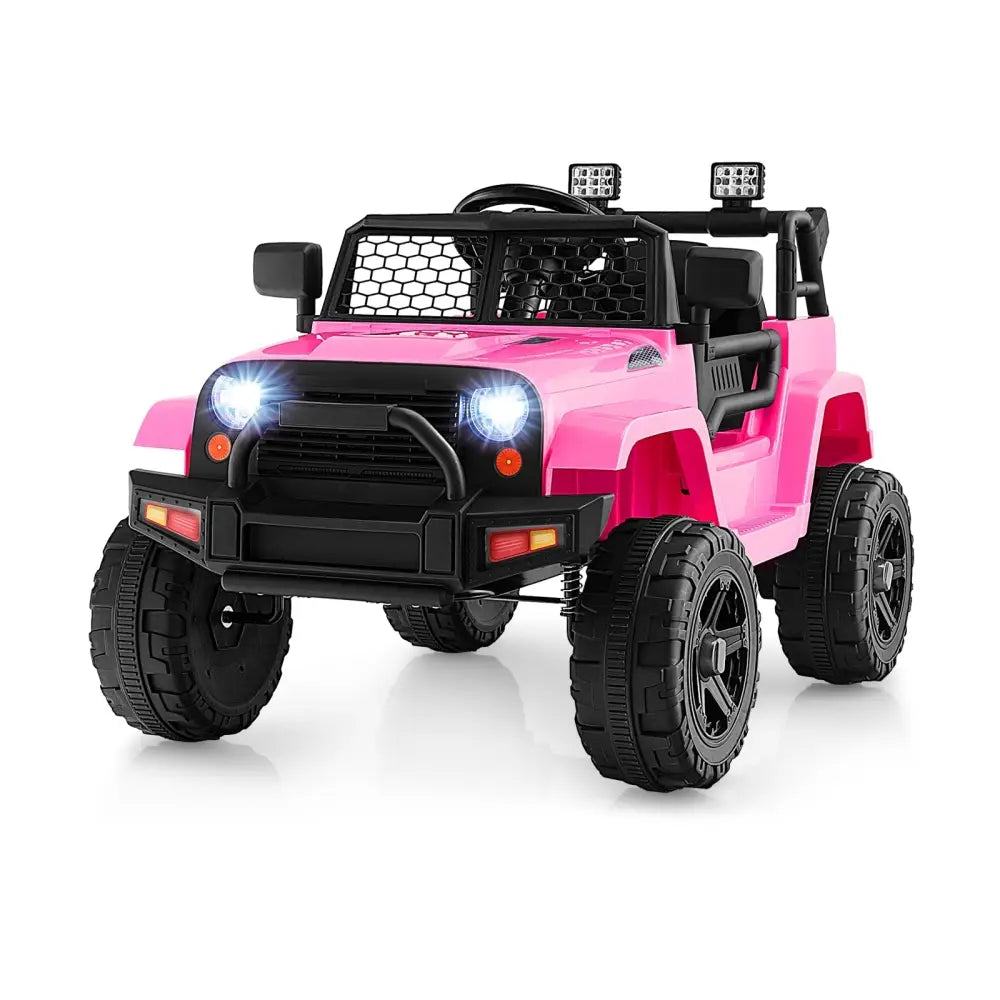 12V Kids Ride On Truck with Remote Control and Headlights - Pink - Oasis Home Essentials