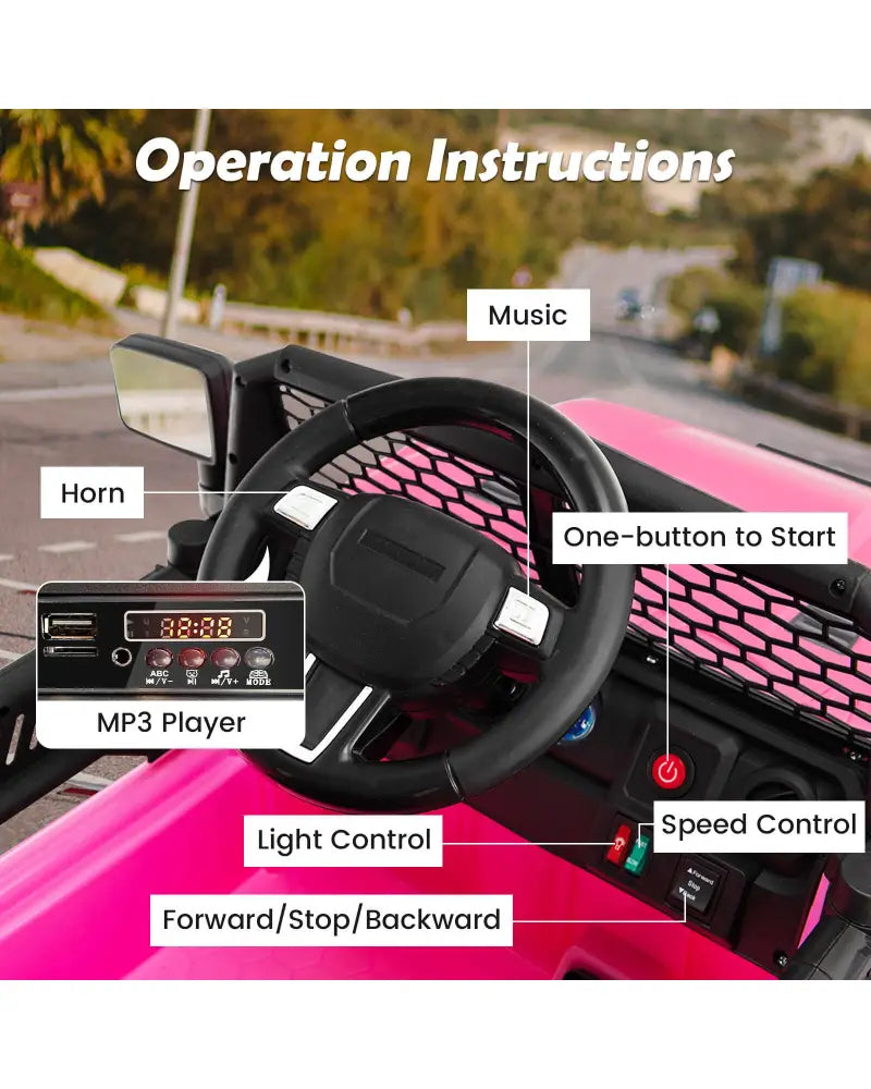 12V Kids Ride On Truck with Remote Control and Headlights-Pink - Pink - Powered Ride On Toys