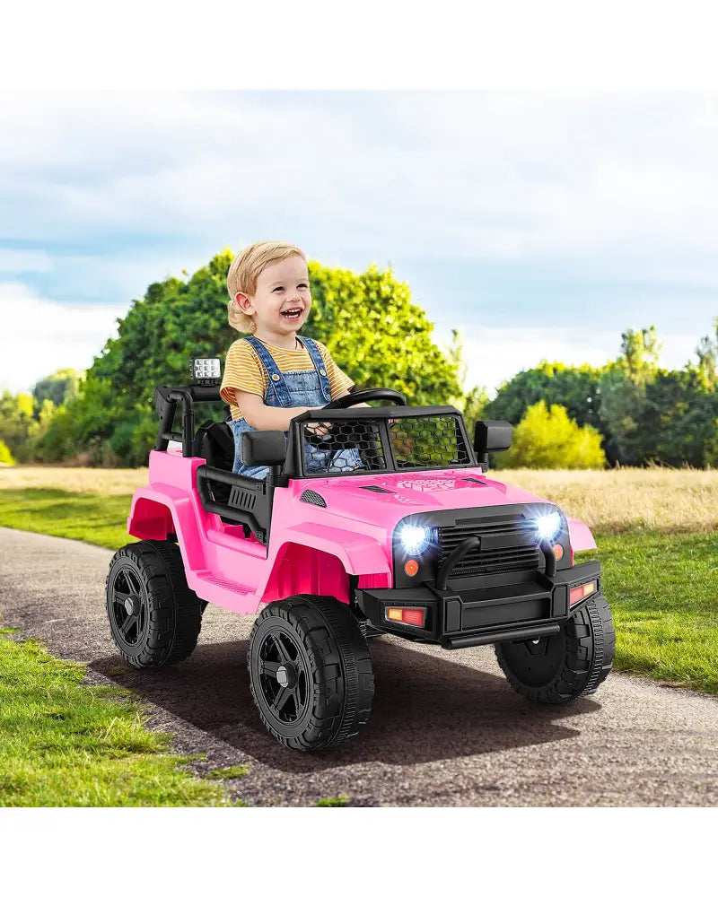 12V Kids Ride On Truck with Remote Control and Headlights-Pink - Pink - Powered Ride On Toys
