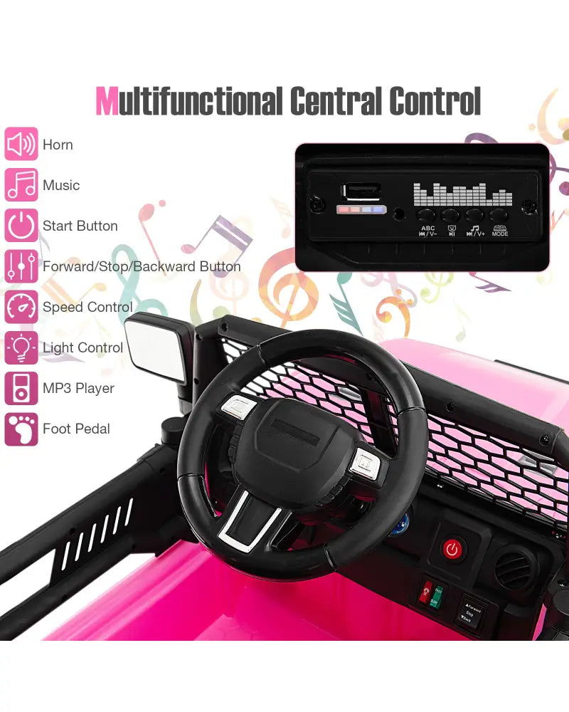12V Kids Ride On Truck with Remote Control and Headlights-Pink - Pink - Powered Ride On Toys