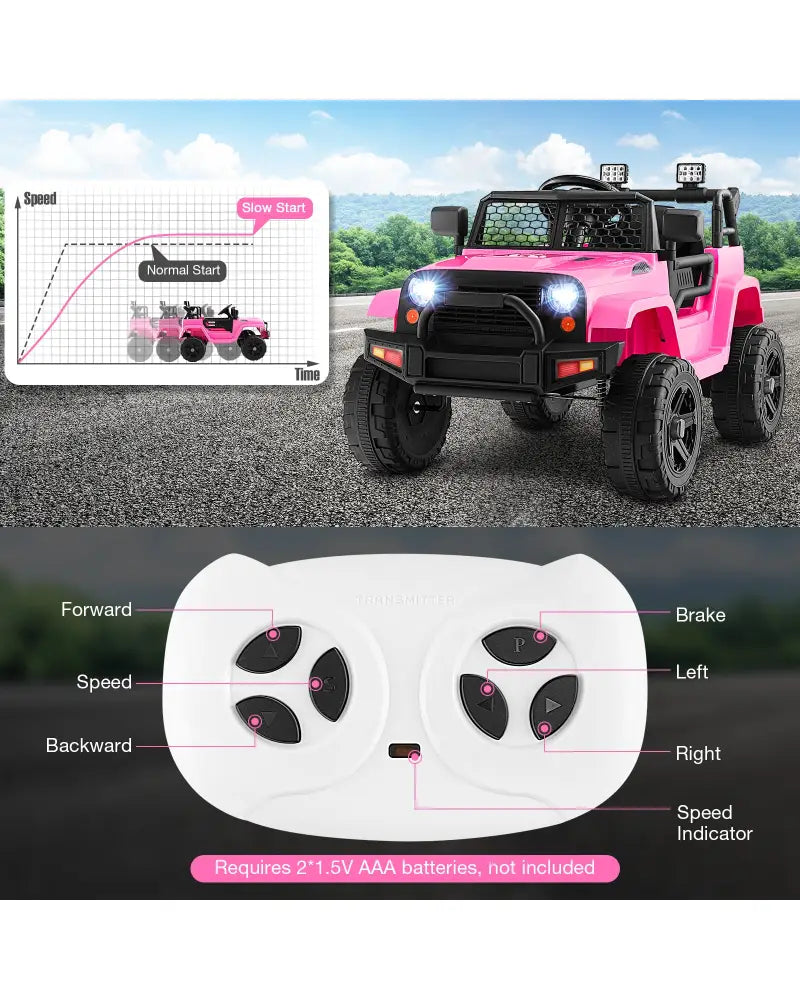 12V Kids Ride On Truck with Remote Control and Headlights-Pink - Pink - Powered Ride On Toys