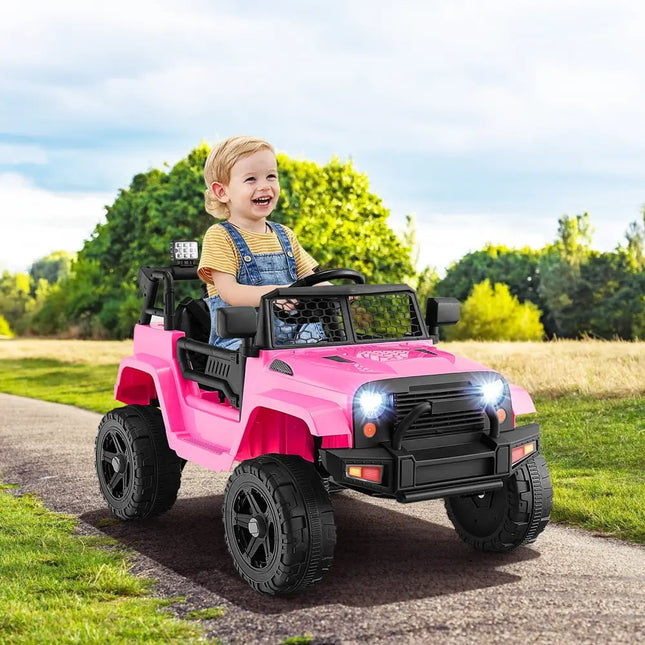 12V Kids Ride On Truck with Remote Control and Headlights - Pink - Oasis Home Essentials