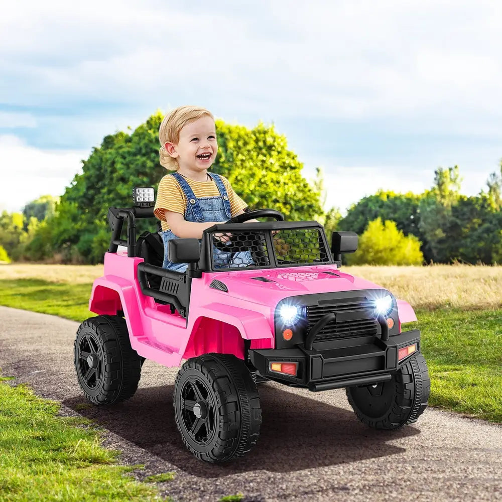12V Kids Ride On Truck with Remote Control and Headlights - Pink - Oasis Home Essentials