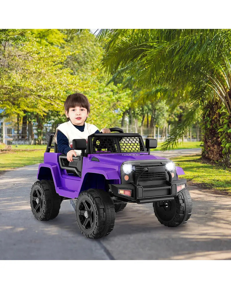 12V Kids Ride On Truck with Remote Control and Headlights-Purple - Purple - Powered Ride On Toys