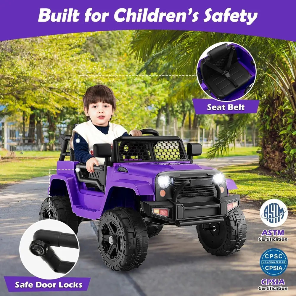 12V Kids Ride On Truck with Remote Control and Headlights - Purple - Oasis Home Essentials