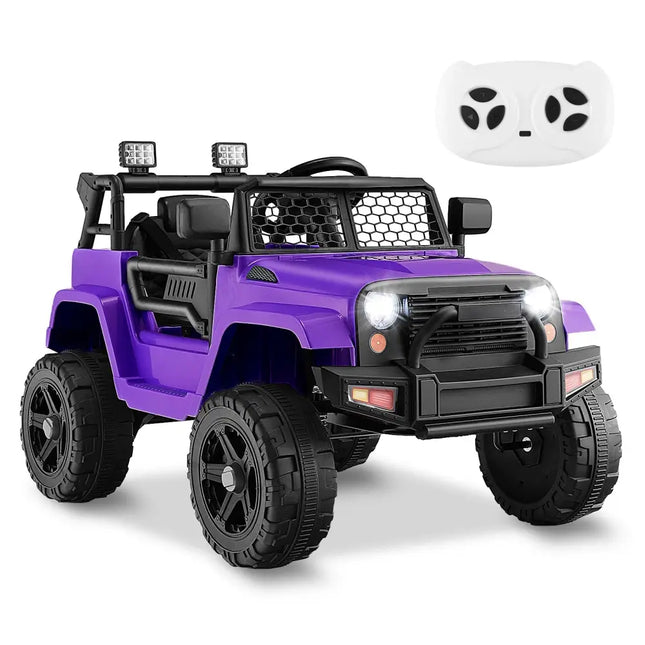 12V Kids Ride On Truck with Remote Control and Headlights - Purple - Oasis Home Essentials
