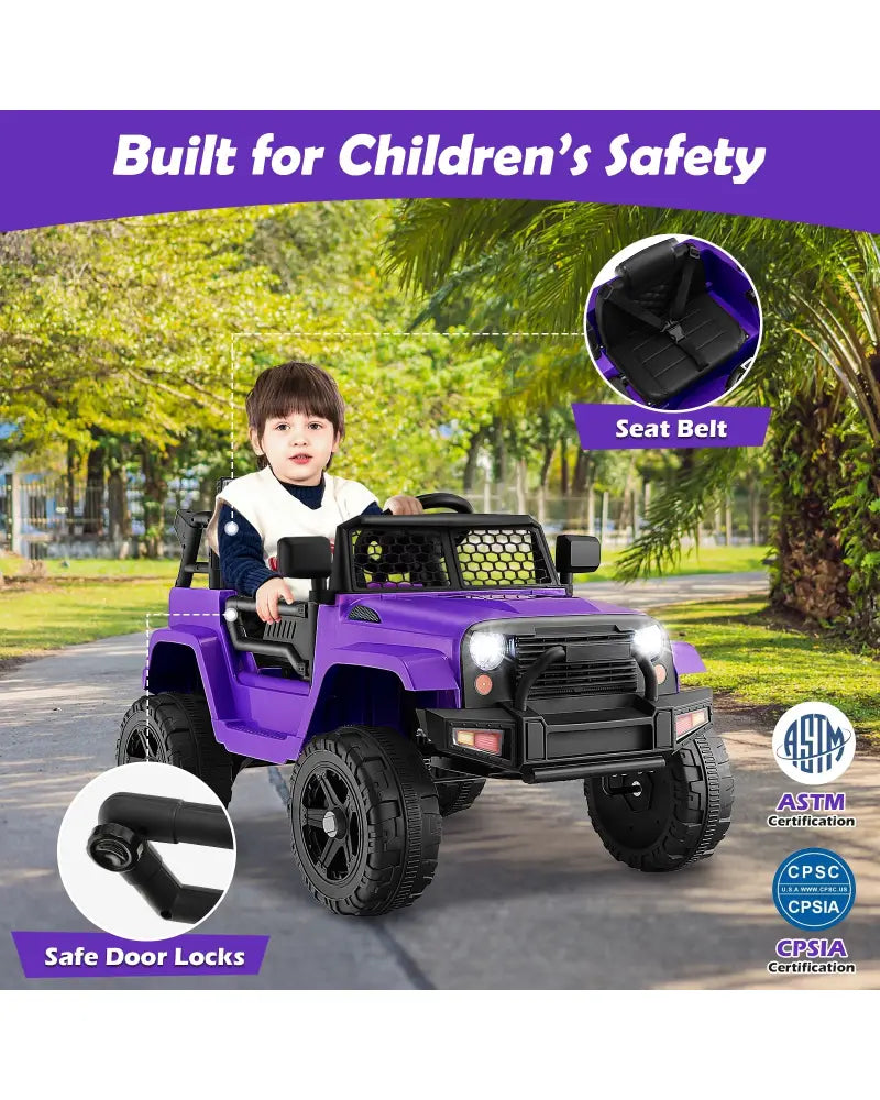 12V Kids Ride On Truck with Remote Control and Headlights-Purple - Purple - Powered Ride On Toys