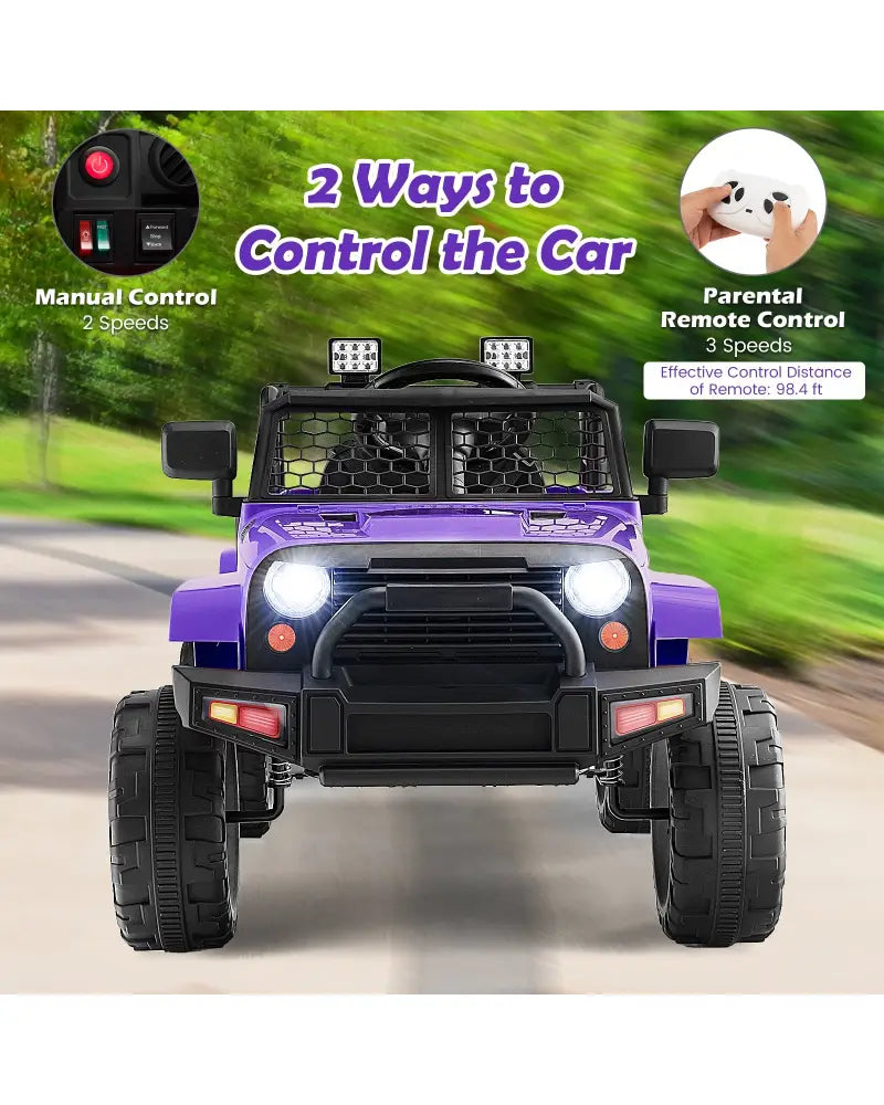 12V Kids Ride On Truck with Remote Control and Headlights-Purple - Purple - Powered Ride On Toys