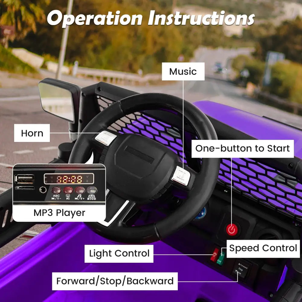 12V Kids Ride On Truck with Remote Control and Headlights-Purple - Purple - Powered Ride On Toys