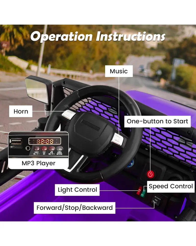 12V Kids Ride On Truck with Remote Control and Headlights-Purple - Purple - Powered Ride On Toys