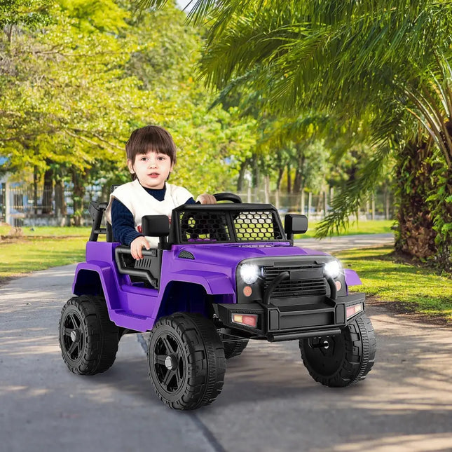 12V Kids Ride On Truck with Remote Control and Headlights - Purple - Oasis Home Essentials