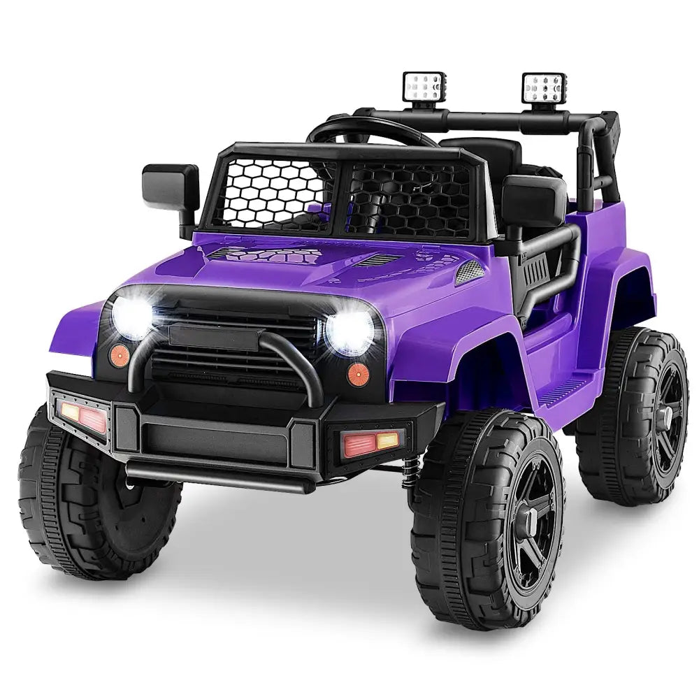 12V Kids Ride On Truck with Remote Control and Headlights - Purple - Oasis Home Essentials