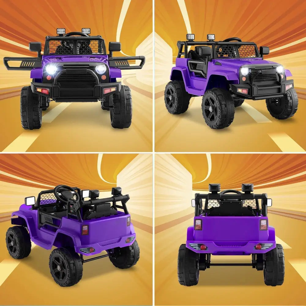 12V Kids Ride On Truck with Remote Control and Headlights - Purple - Oasis Home Essentials