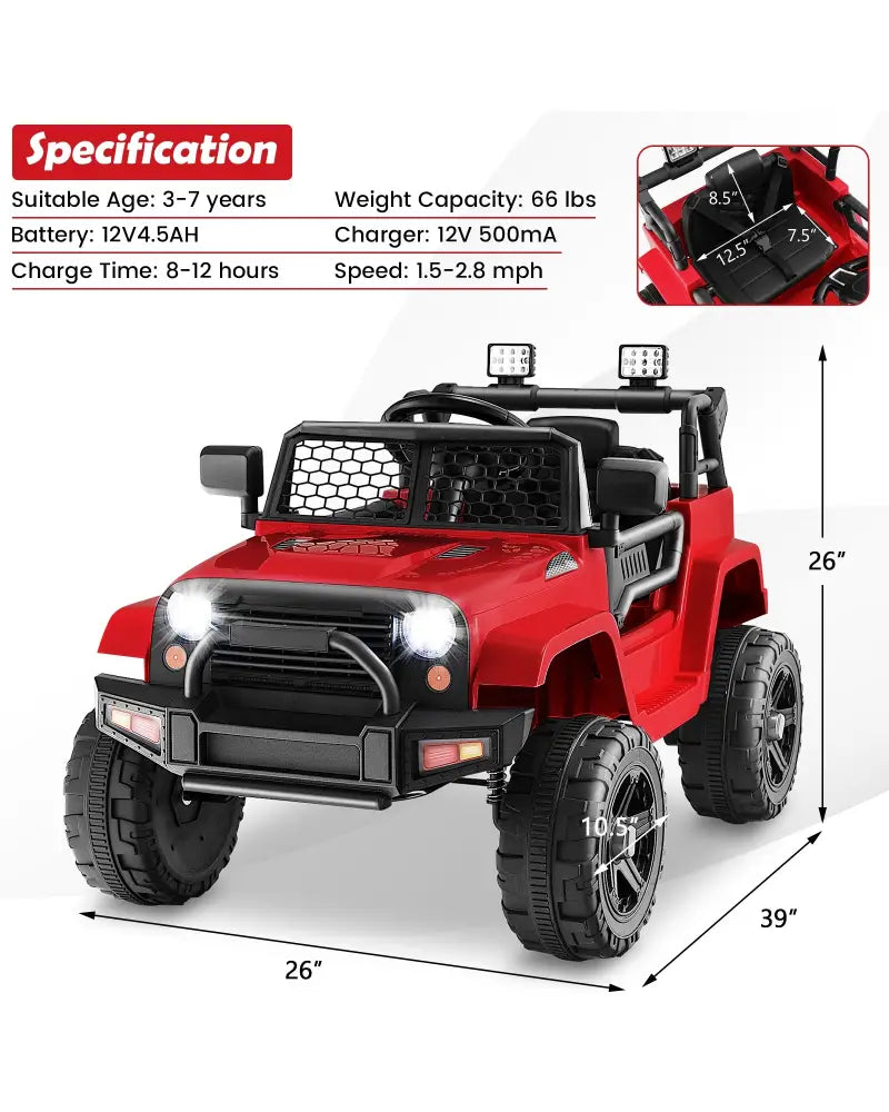 12V Kids Ride On Truck with Remote Control and Headlights-Red - Red - Powered Ride On Toys