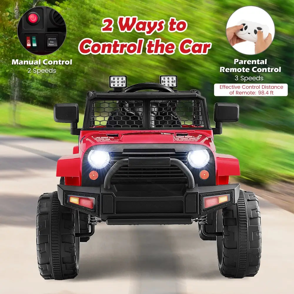 12V Kids Ride On Truck with Remote Control and Headlights-Red - Red - Powered Ride On Toys